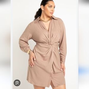 Eloquii Women's Plus Size Twist Detail Mini Shirt  Dress